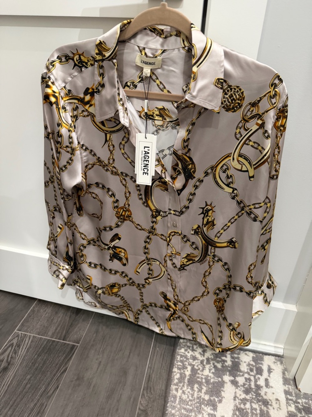 L'AGENCE Taupe Satin Dani Blouse